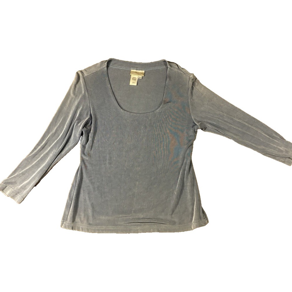 VTG Womens Dusty Blue Ribbed Top Small Y2K Off Model Duty Minimalism Made in USA